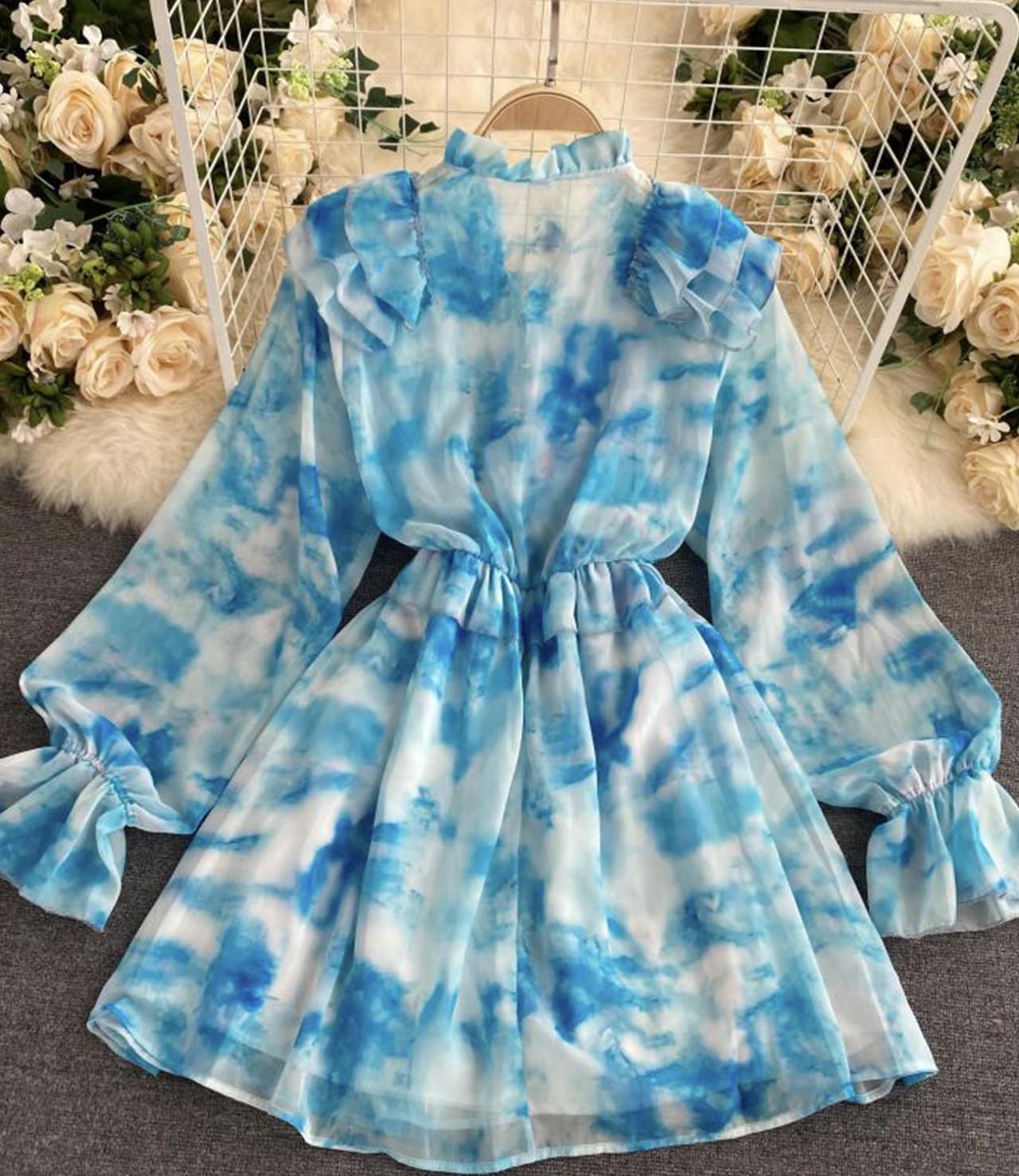 Blue A line long sleeve dress fashion dress S13