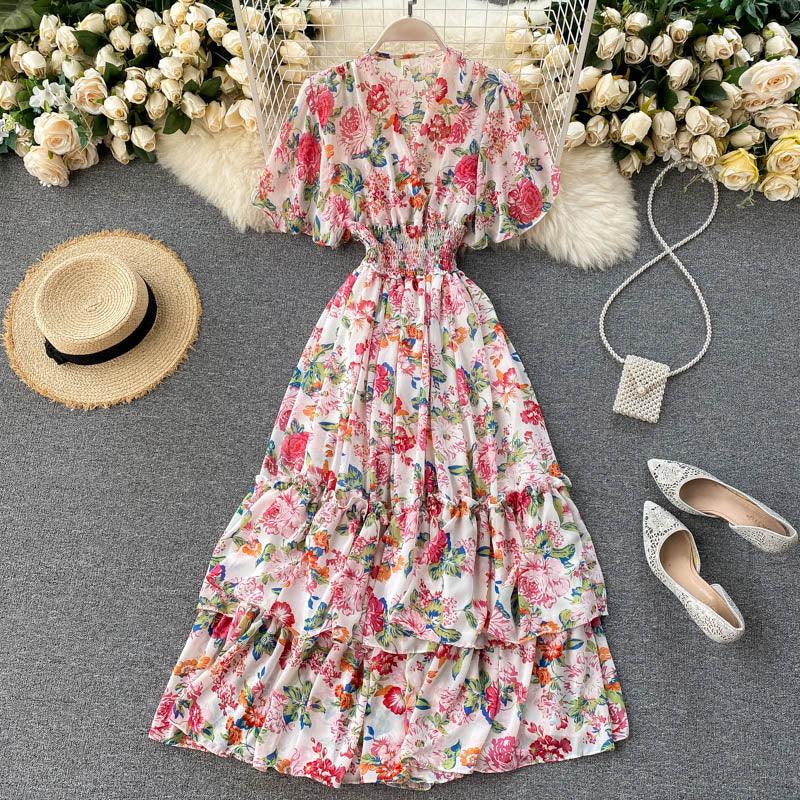 Cute v neck floral dress A line fashion dress S61