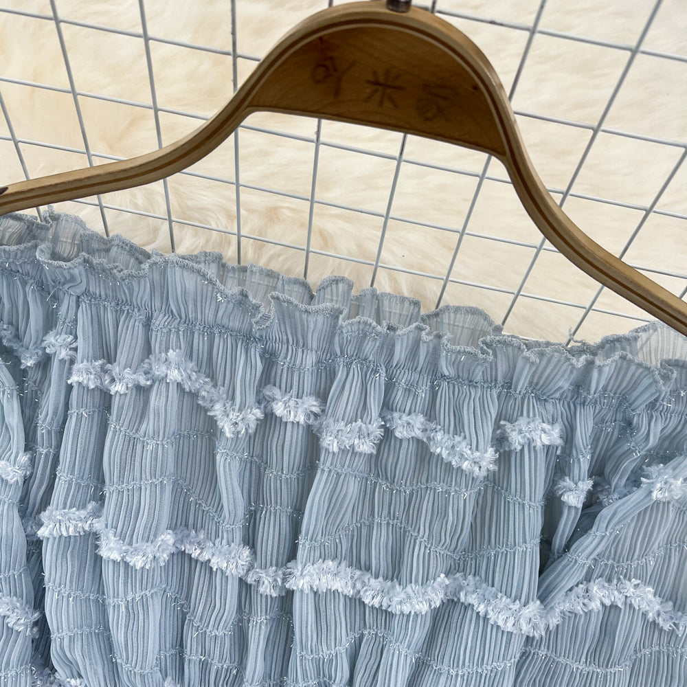 Cute Ruffled Ruffled Lantern Sleeve Chiffon Shirt Cropped Top S197