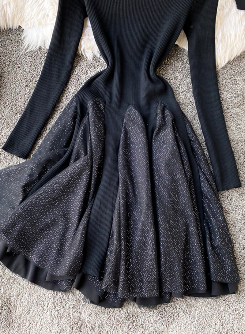 High Neck Long Sleeve Sweater Dress S105