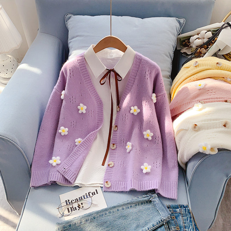 Cute flowers sweater long sleeve sweater sweater coat spring and autumn clothing S103