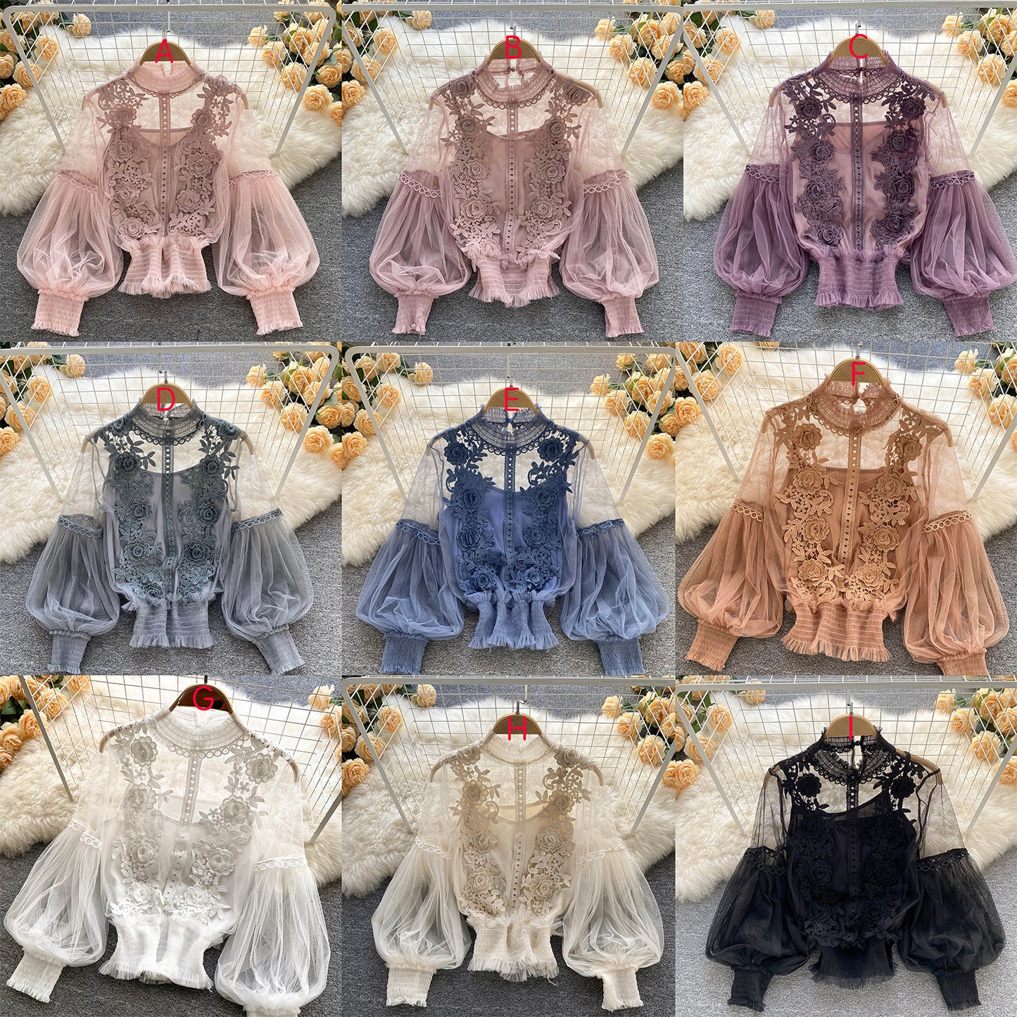 Lovely lace applique long sleeve top S592