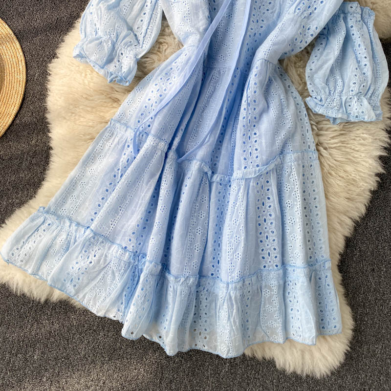 Sexy Off Shoulder Yellow/White Dress Slim Jacquard Hollow S553