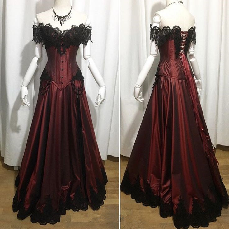 A Line Burgundy Off Shoulder Party Prom Dresses Long Evening Dress       S6581