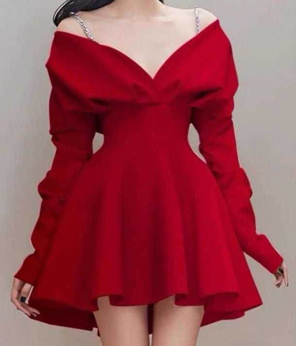 Red Short Party Dress, Birthday Outfits     S6845