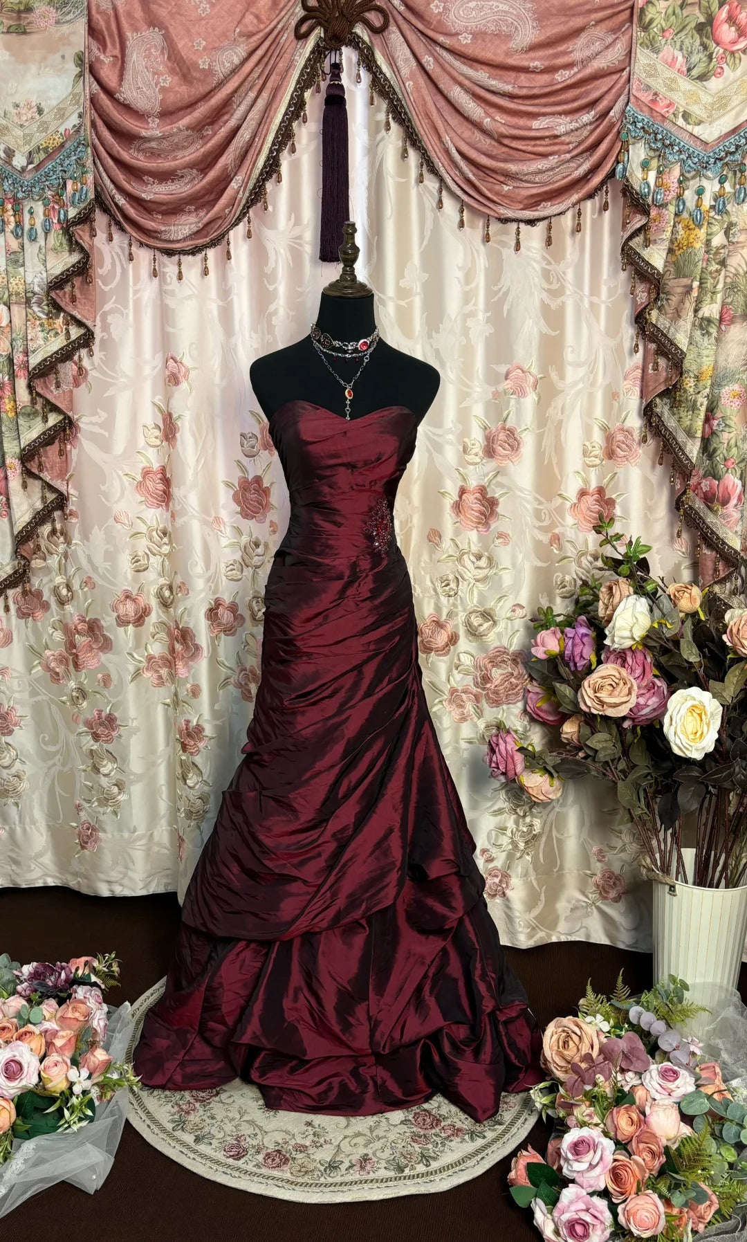 Burgundy Strapless Long Prom Dress, Formal Evening Gowns     S6861