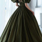 A Line Green Puffy Sleeves Long Evening Gowns Party Prom Dresses   S6931