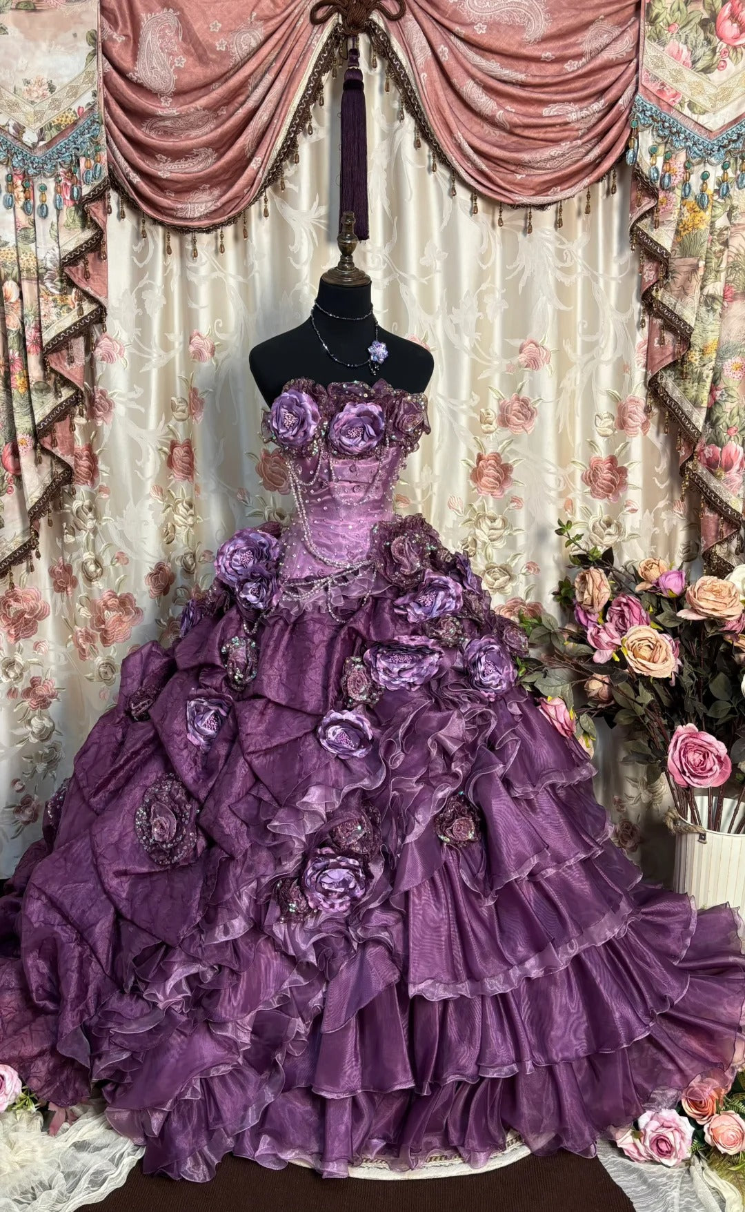 Grape Strapless A Line Ball Gown Long Princess Dress, Formal Evening Gowns     S6852