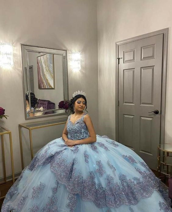 Blue Ball Gown Prom Dresses Beautiful Evening Gowns     S1231