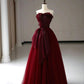 A Line Burgundy Evening Gowns Party Dresses   S6929