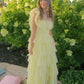 A-Line Yellow Tulle Long Prom Dress,  Tulle Formal Dress      S4151