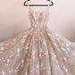 Pink Square Neck A Line Floral Prom Dress     S6506