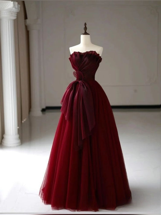 A Line Burgundy Evening Gowns Party Dresses   S6929