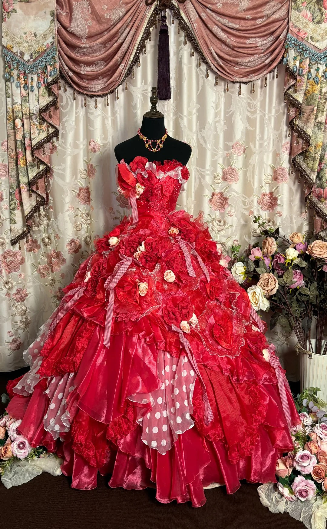 Red A Line Strapless Long Princess Dress, Formal Evening Gowns     S6859