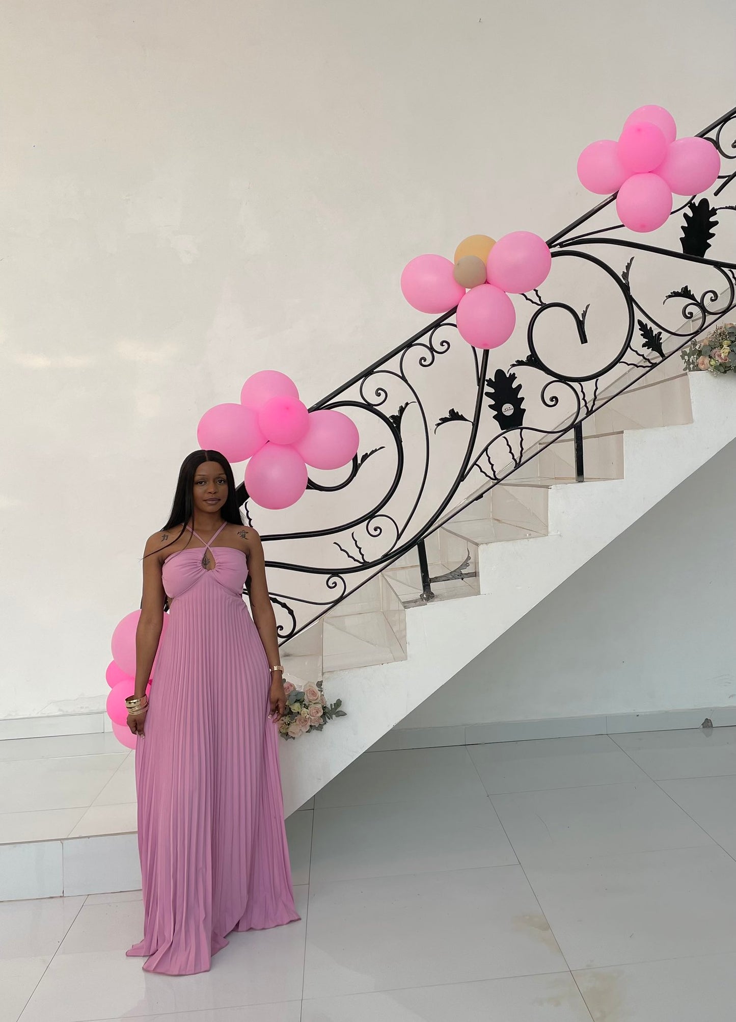 Pink Pleated Party Dress, Long Formal Evening Gowns     S6865