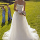 Sexy Tulle A-Line Square Spaghetti Straps Empire Appliques With Tulle Train Wedding Dress      S6917