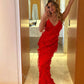 Sexy V-neck Sleeveless Ruffle Mermaid Long Prom Dress     S6904
