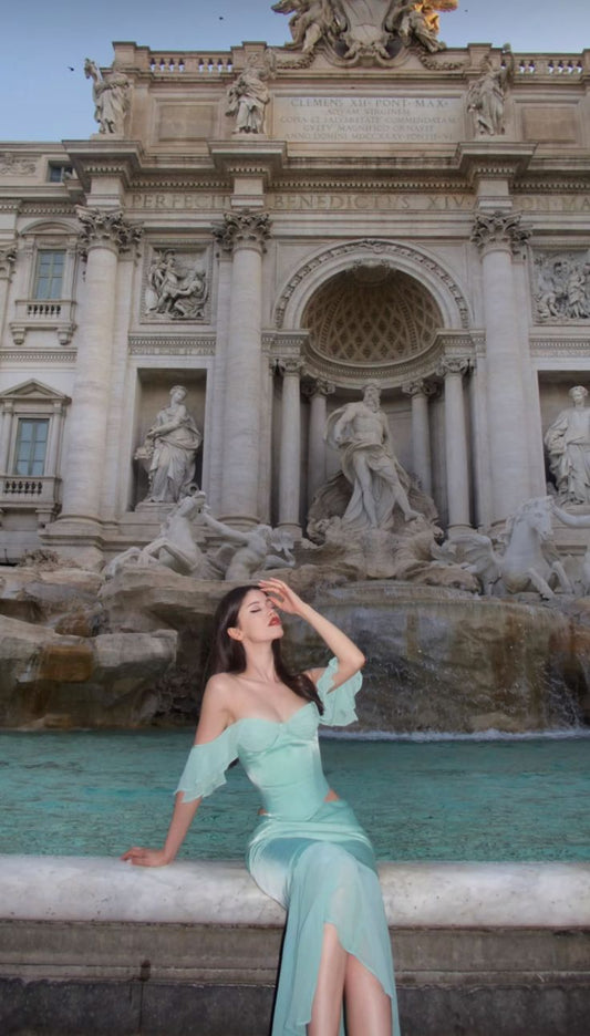 Two Piece Off The Shoulder Long Prom Party Dresses      S6912