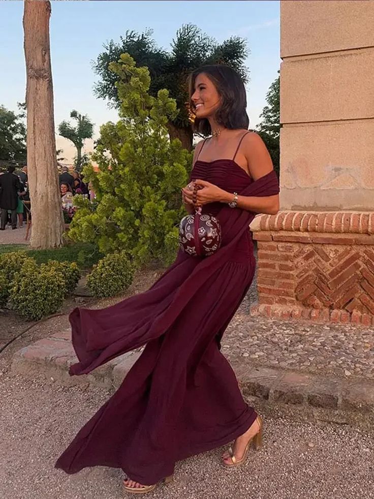 Elegant Grape Pleated Fashion Sleeveless Long Dresses Evening Gowns Party Dresses   S6926