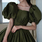 A Line Green Puffy Sleeves Long Evening Gowns Party Prom Dresses   S6931