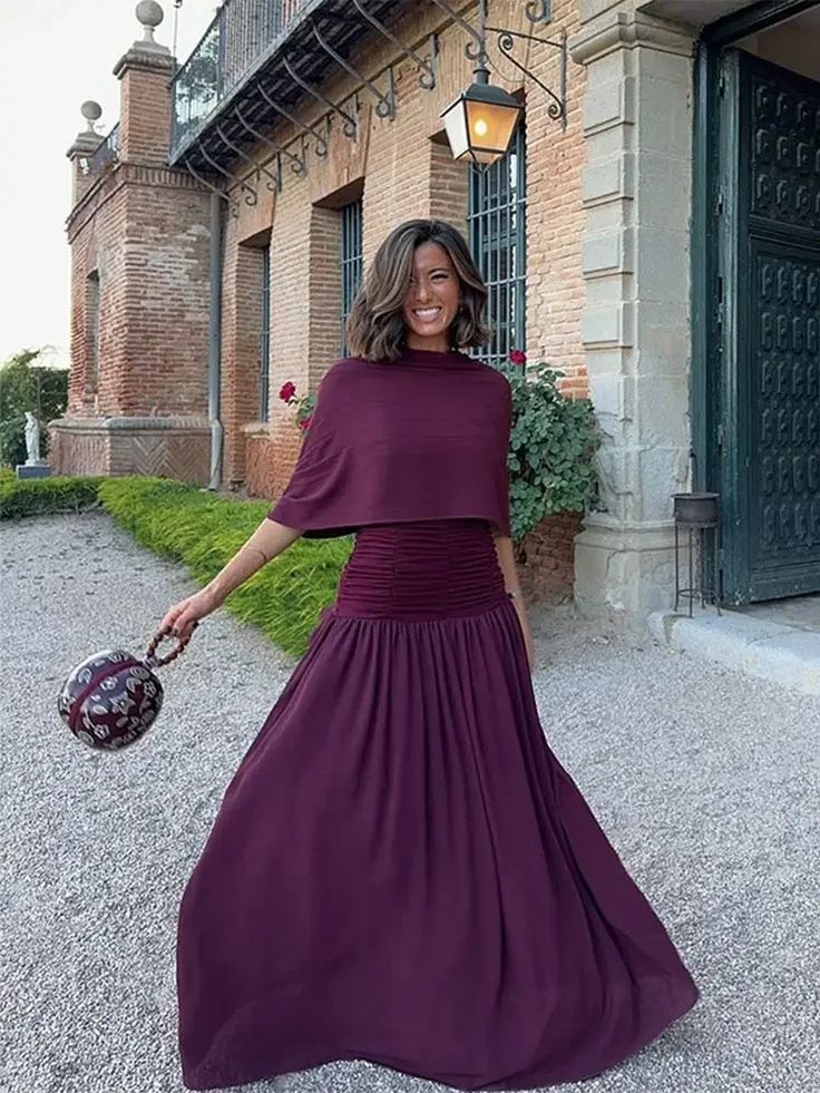 Elegant Grape Pleated Fashion Sleeveless Long Dresses Evening Gowns Party Dresses   S6926