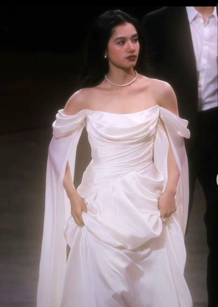 Off Shoulder White Long Evening Gowns Sexy Prom Party Dresses   S6924