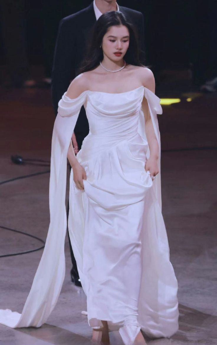 Off Shoulder White Long Evening Gowns Sexy Prom Party Dresses   S6924