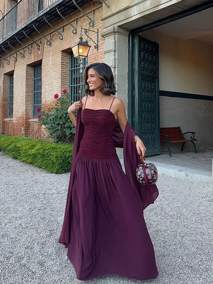 Elegant Grape Pleated Fashion Sleeveless Long Dresses Evening Gowns Party Dresses   S6926