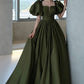 A Line Green Puffy Sleeves Long Evening Gowns Party Prom Dresses   S6931