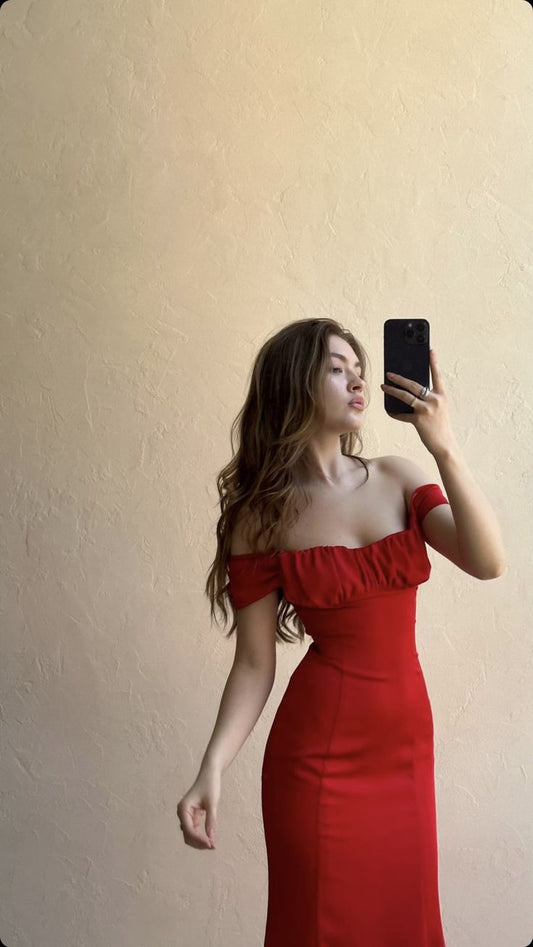 Off Shoulder Red Evening Gowns Sexy Prom Party Dresses   S6925