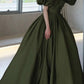 A Line Green Puffy Sleeves Long Evening Gowns Party Prom Dresses   S6931