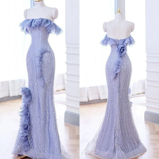 Mermaid Strapless Blue Sequin Prom Dresses Evening Dress     S6909