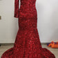 arabic prom dresses, sequins prom dresses, one shoulder prom dresses, red evening dresses      S1961
