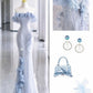 Mermaid Strapless Blue Sequin Prom Dresses Evening Dress     S6909