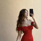 Off Shoulder Red Evening Gowns Sexy Prom Party Dresses   S6925