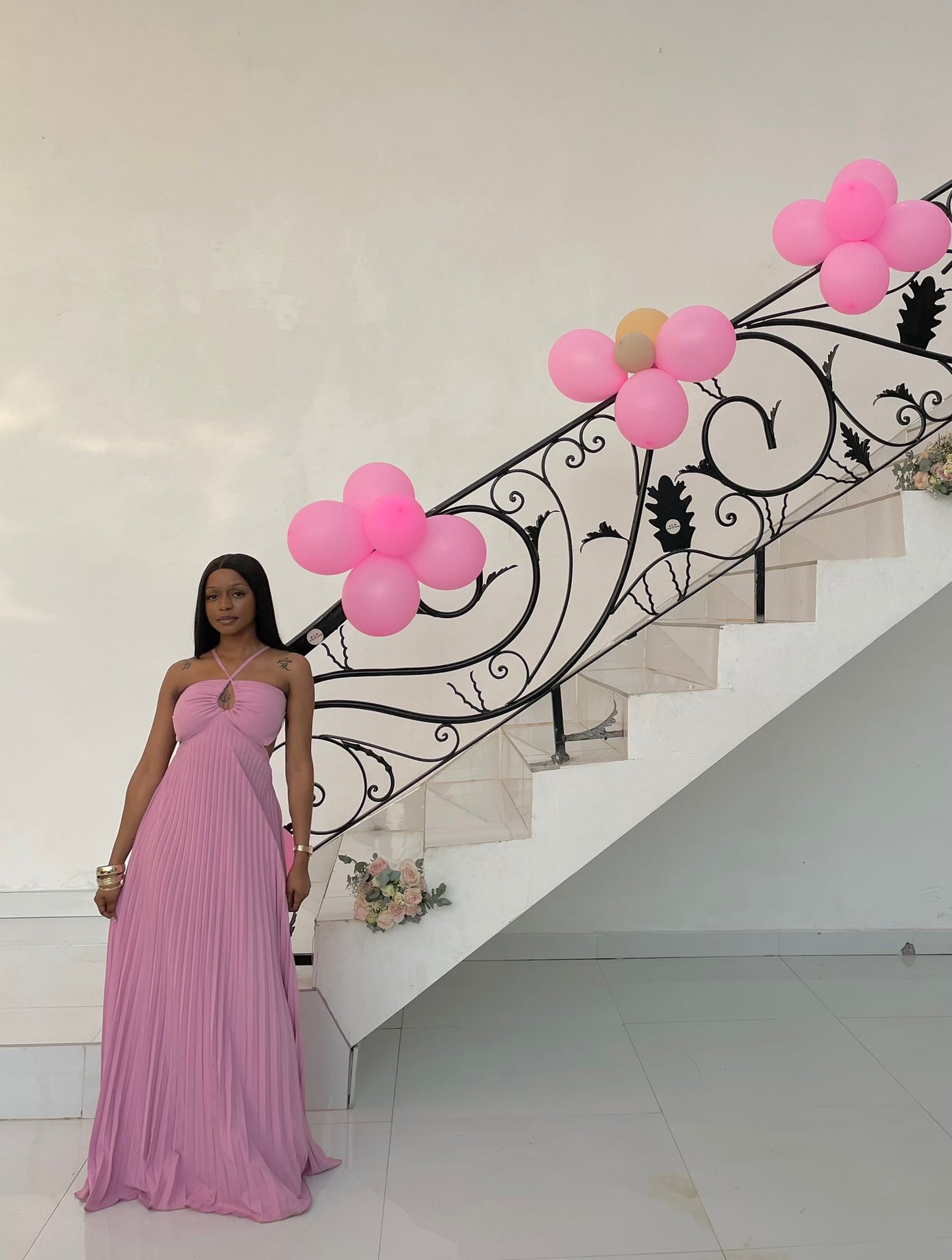 Pink Pleated Party Dress, Long Formal Evening Gowns     S6865