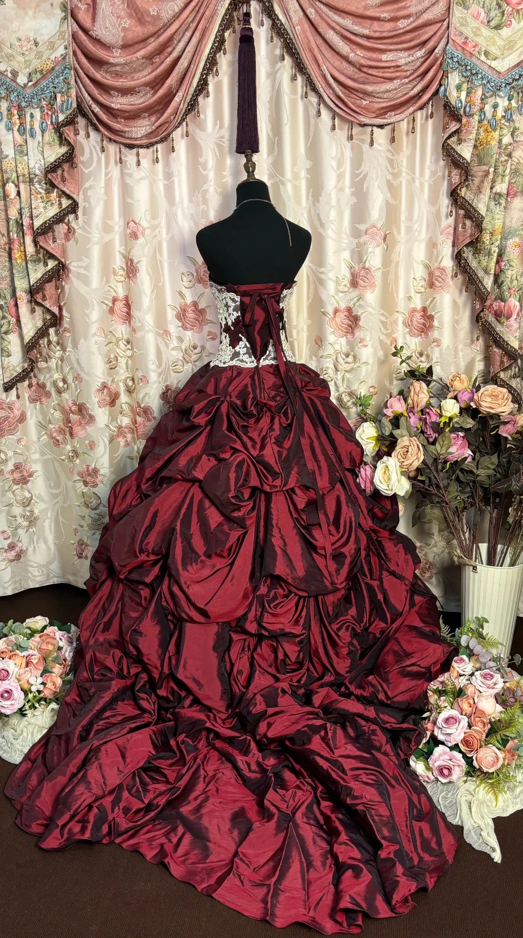 Burgundy A Line Strapless Long Princess Dress, Formal Evening Gowns     S6858