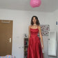 A Line dark red prom party dress with split    S1509