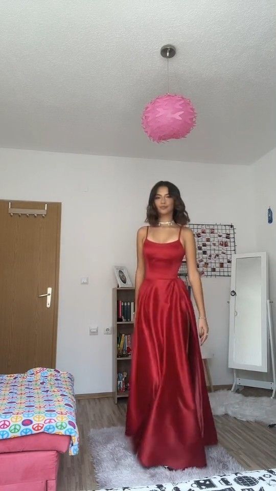 A Line dark red prom party dress with split    S1509