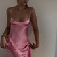Simple Straps Sleeveless Party Dress Satin Pink Prom Dress   S6841