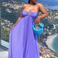Purple A Line Pleated Long Prom Dress    S6844
