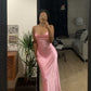 Simple Straps Sleeveless Party Dress Satin Pink Prom Dress   S6841