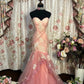 Pink Tulle Mermaid Strapless Long Prom Dress, Formal Evening Gowns     S6857