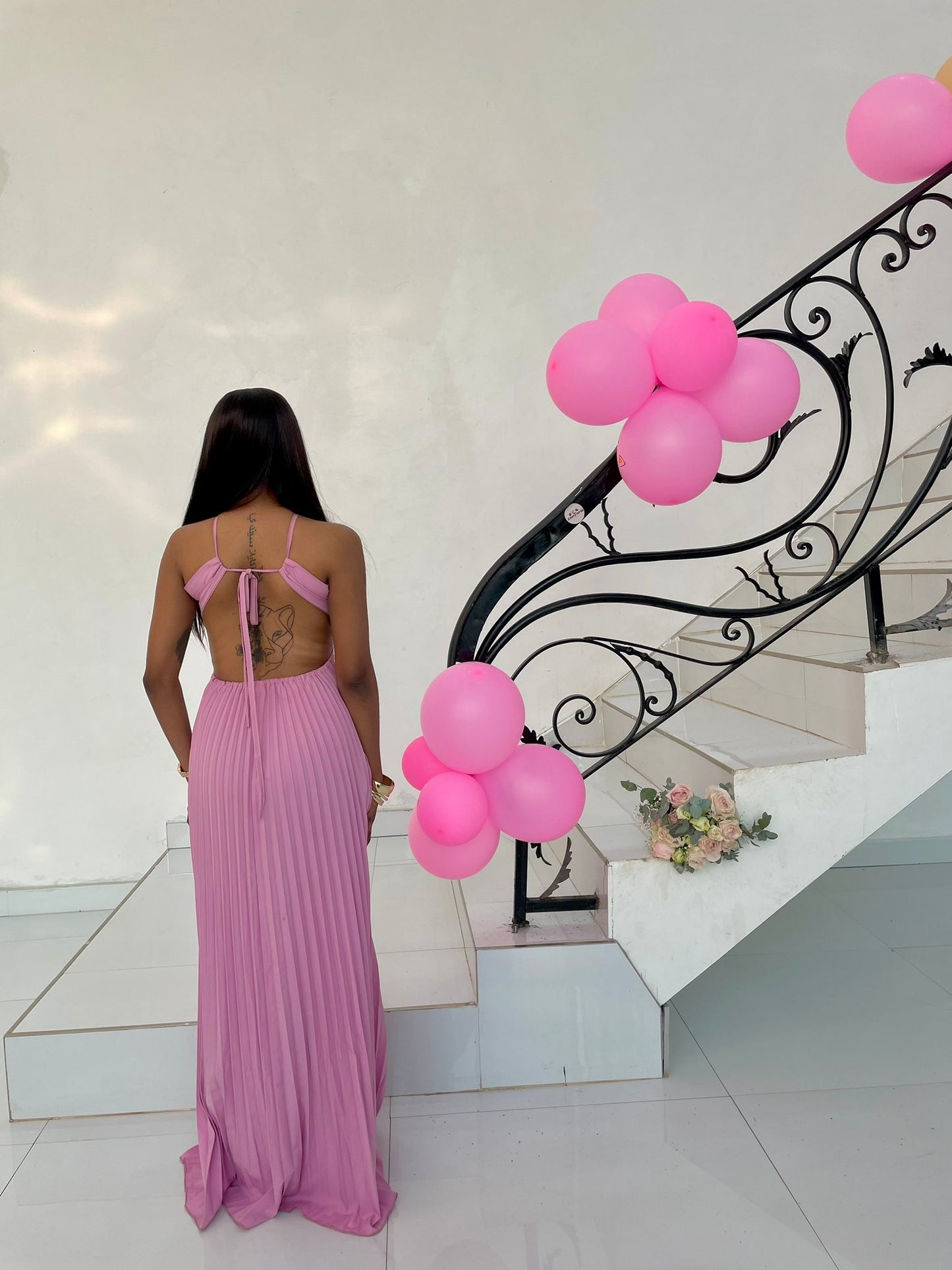 Pink Pleated Party Dress, Long Formal Evening Gowns     S6865