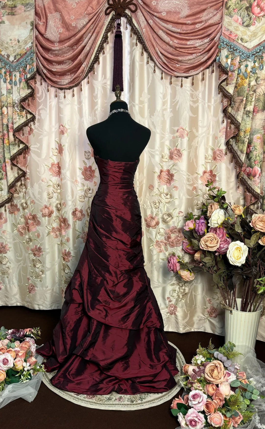 Burgundy Strapless Long Prom Dress, Formal Evening Gowns     S6861