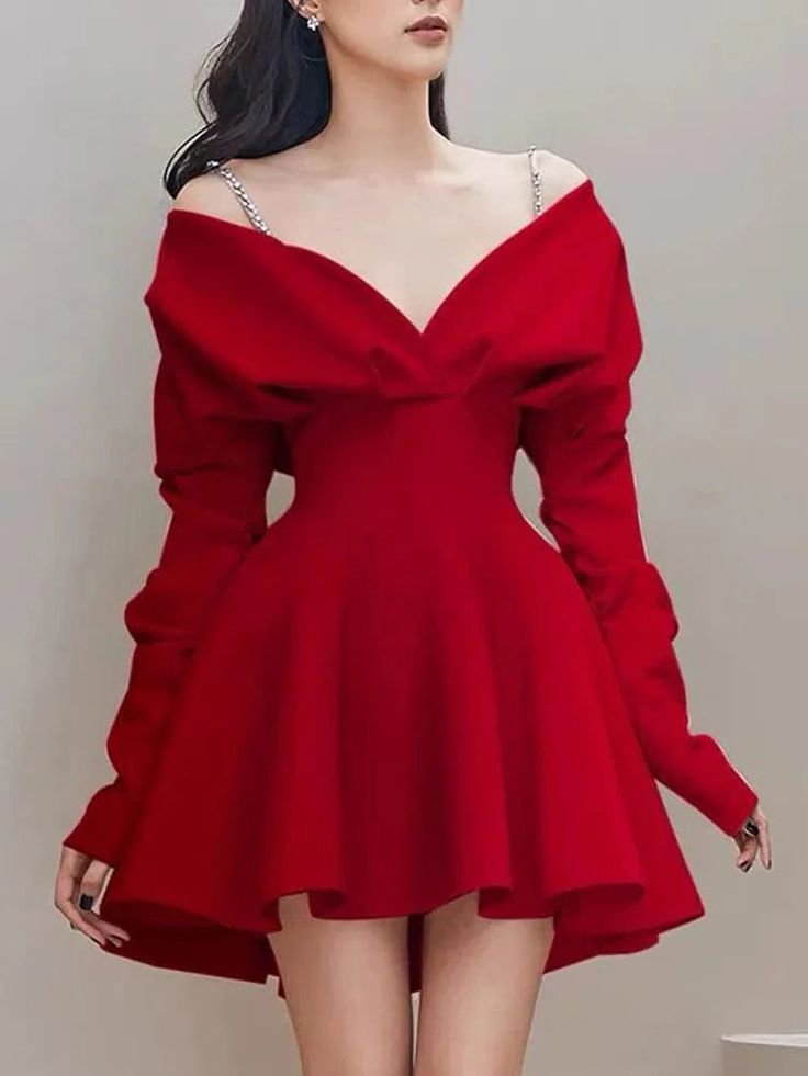 Red Short Party Dress, Birthday Outfits     S6845