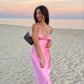 Simple Straps Sleeveless Party Dress Satin Pink Prom Dress   S6841