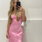 Simple Straps Sleeveless Party Dress Satin Pink Prom Dress   S6841