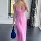 Simple Straps Sleeveless Party Dress Satin Pink Prom Dress   S6841