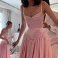 Pink Retro Elegant A-Line Spaghetti Straps Satin Long Evening Dress Birthday Party Dress Bridesmaid Dress     S6815